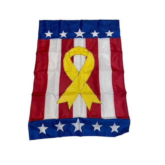 USA FLAG Support Our Troops American Flag GardenvYellow Ribbon Gold Stitching 40 - Picture 6 of 6